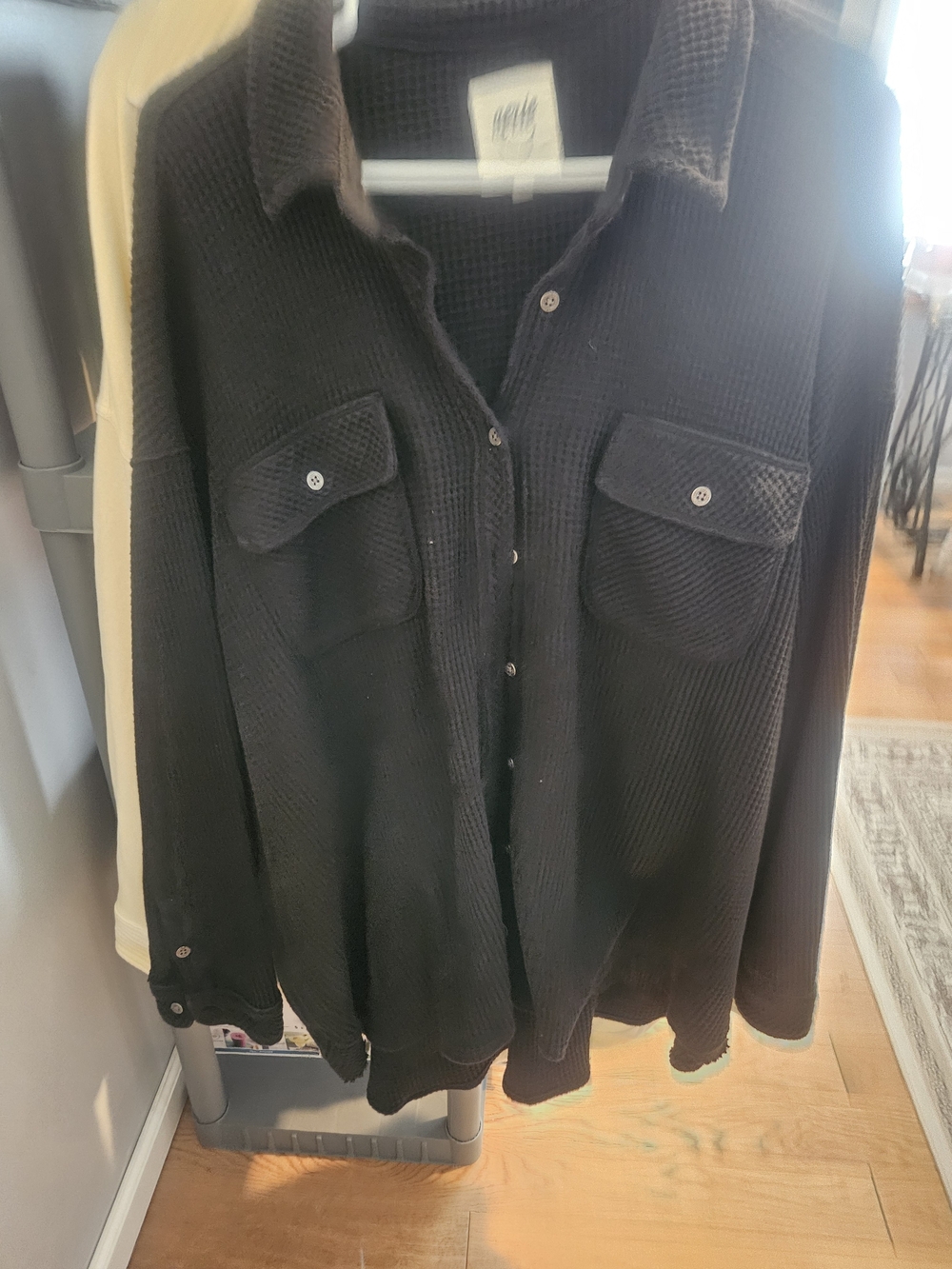 aerie Black Waffle Button-Down Shirt